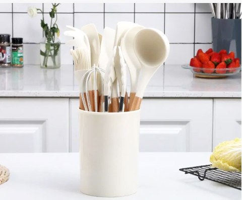 ZESTAW AKCESORIÓW KUCHENNYCH 12 SZT. PRZYBORY SILIKONOWE DO KUCHNI BIAŁE