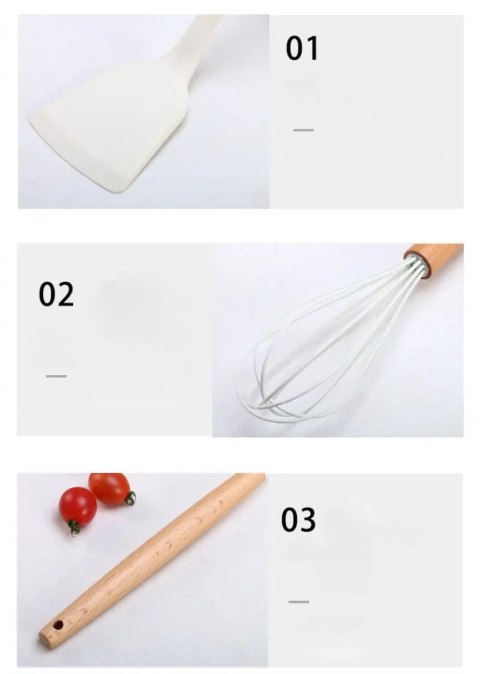 ZESTAW AKCESORIÓW KUCHENNYCH 12 SZT. PRZYBORY SILIKONOWE DO KUCHNI BIAŁE