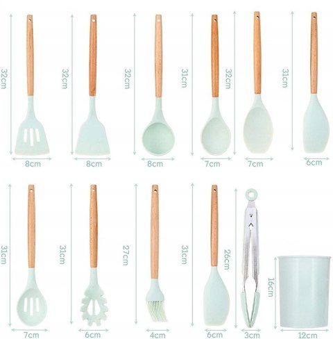 ZESTAW AKCESORIÓW KUCHENNYCH 12 SZT. PRZYBORY SILIKONOWE DO KUCHNI MIĘTOWY