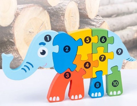 DREWNIANA UKŁADANKA KLOCKI DOPASUJ KSZTAŁTY DLA DZIECKA SŁOŃ