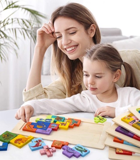 DREWNIANA UKŁADANKA KLOCKI DOPASUJ KSZTAŁTY DLA DZIECKA ZWIERZĘTA ZOO