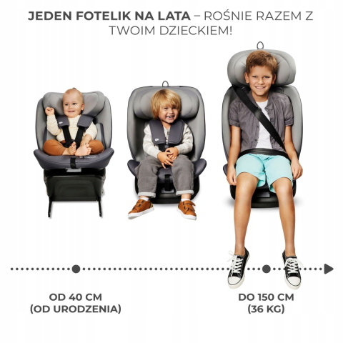I-GROW i-Size Kinderkraft fotelik samochodowy 0-36 kg isofix - Szary