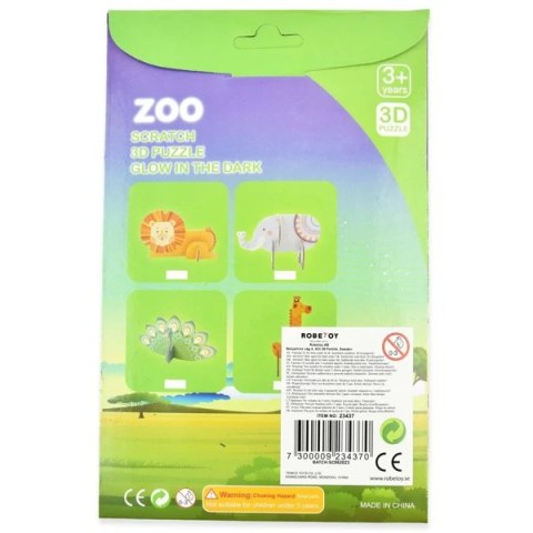 Zestaw 3D puzzle zdrapki świecące w ciemności Safari - mix wzorów