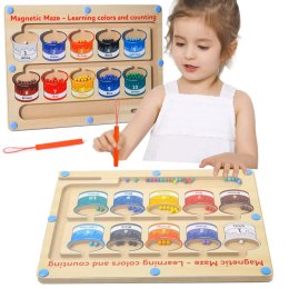 DREWNIANY LABIRYNT MAGNETYCZNY MONTESSORI NAUKA KOLORÓW I LICZENIA