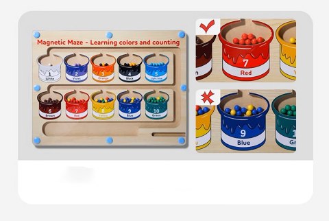 DREWNIANY LABIRYNT MAGNETYCZNY MONTESSORI NAUKA KOLORÓW I LICZENIA