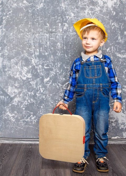 ZESTAW MAJSTERKOWICZA ZABAWA W WARSZTAT DREWNIANY SKRZYNKA NARZĘDZIA ZWIERZĘTA