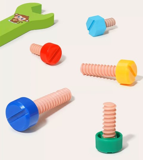 ZESTAW MAJSTERKOWICZA ZABAWA W WARSZTAT DREWNIANY SKRZYNKA NARZĘDZIA ZWIERZĘTA