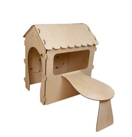 Domek drewniany dla dzieci z tablicą kredową i stolikiem 86 x 137 x 105 cm