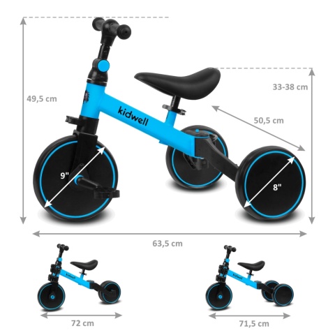 Rowerek biegowy trójkołowy 3w1 PICO Blue kidwell