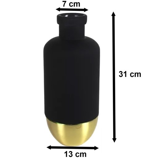 Wazon na kwiaty matowy gładki czarno złoty 31 cm szkło metal 8718317838583