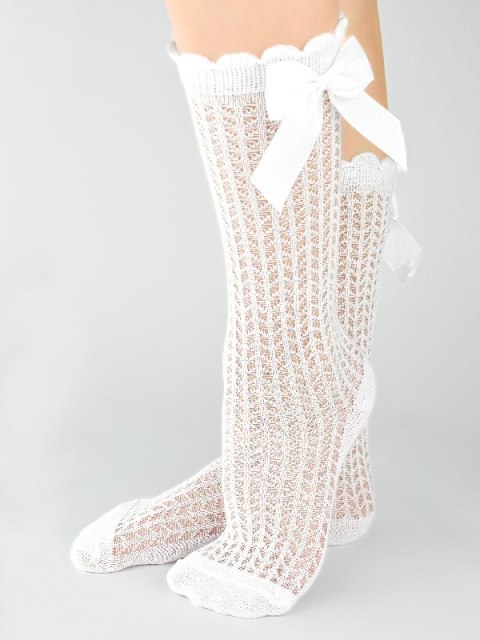 NOVITI SB062-G-01 Skarpety podkolanówki z kokardką białe 23/26