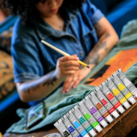 ZESTAW FARB DO TKANIN FARBY DO MALOWANIA UBRAŃ ODZIEŻY BUTÓW BARWNIK 12 szt