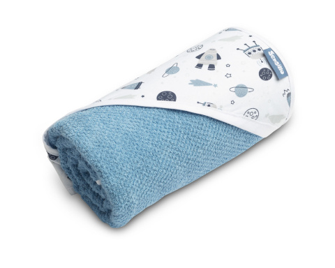 Okrycie kąpielowe z kapturkiem frotte miękkie o splocie krepa Sensillo - Jeans