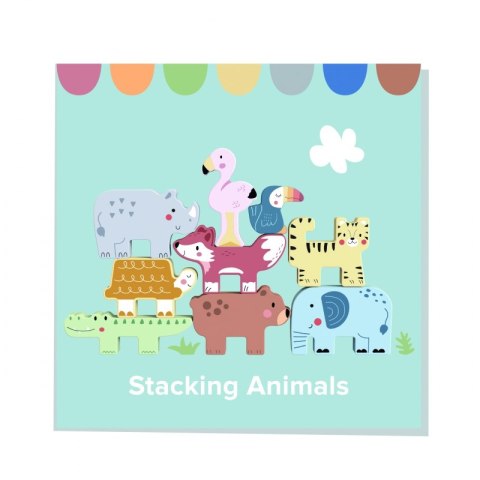 TOOKY TOY Drewniane Klocki Układanka Wieża Stacker Stosy Zwierzątka Montessori 13 el.