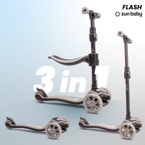 Rowerek biegowy hulajnoga deskorolka Flash 3 w 1 z kołami LED - szary