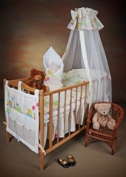 AlmaBaby Pościel Dziecięca - Zestaw 10 elementów Baldachim Szyfon 100x135