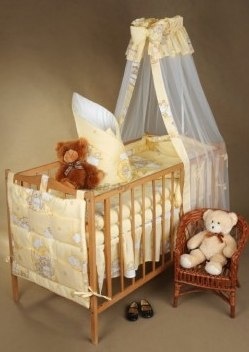 AlmaBaby Pościel Dziecięca - Zestaw 10 elementów Baldachim Szyfon 100x135