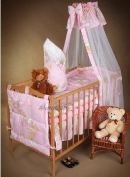 AlmaBaby Pościel Dziecięca - Zestaw 10 elementów Baldachim Szyfon 100x135