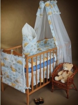 AlmaBaby Pościel Dziecięca - Zestaw 10 elementów Baldachim Szyfon 90x120