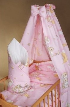 AlmaBaby Pościel Dziecięca - Zestaw 10 elementów Baldachim Tkanina 100x135