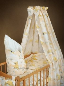 AlmaBaby Pościel Dziecięca - Zestaw 10 elementów Baldachim Tkanina 100x135