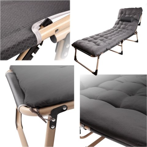 Łóżko turystyczne LUARO składane polowe biznesowe 193 cm ciemny szary