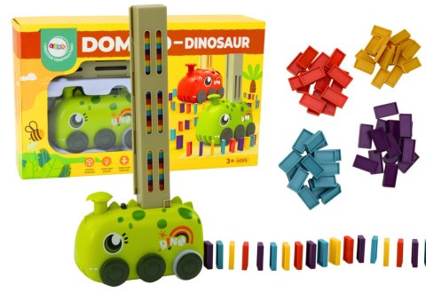 Autko Zielony Dinozaur na Baterie Układające Kolorowe Domino 4 Kolory Klocków