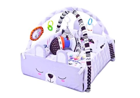 Mata Edukacyjna 4w1 Piłeczki Pałąki Zawieszki Lusterko Czarno-Biała