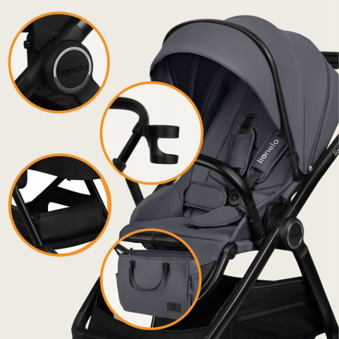 LAYLA Lionelo Wózek głeboko-spacerowy 3w1 z fotelikiem Astrid i-Size - Grey Stone