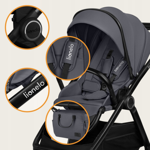 LAYLA Lionelo Wózek głeboko-spacerowy 3w1 z fotelikiem Astrid i-Size - Grey Stone