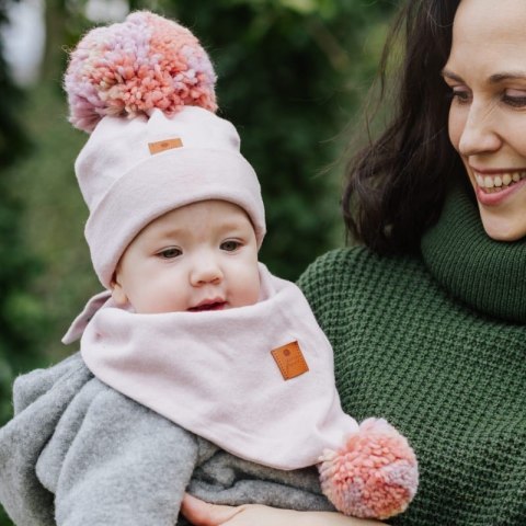 Hi Little One czapka z chustą komplet ALPACA BOHO Blush S Pom Pom