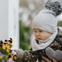 Hi Little One czapka z chustą komplet ALPACA BOHO Cafe Latte/Rust S Pom Pom