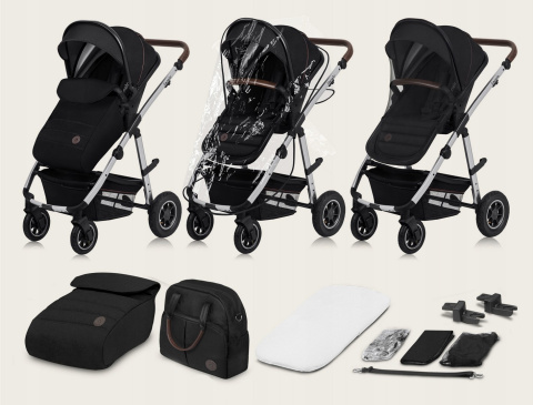 AMBER 2w1 Lionelo Wózek wielofunkcyjny z gondolą - Black Silver