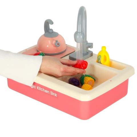 Zlewozmywak zlew do mycia naczyń dla dzieci z akcesoriami leci woda różowy