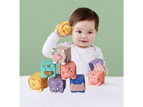 Miękkie Klocki Sensoryczne Zwierzęta 12 sztuk, Edukacyjny zestaw klocków dla malucha