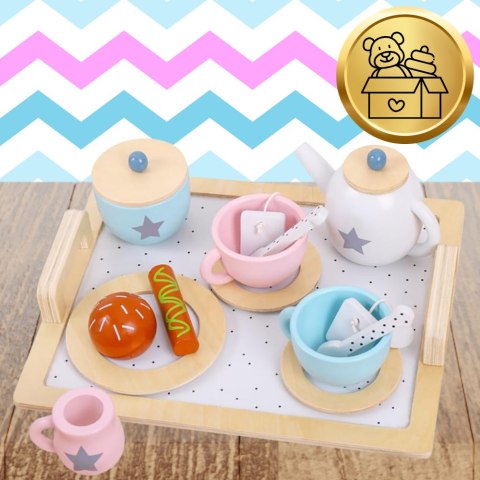 DUŻY ZESTAW DO HERBATY KAWY DLA DZIECI DREWNIANY SERWIS KAWOWY DO ZABAWY