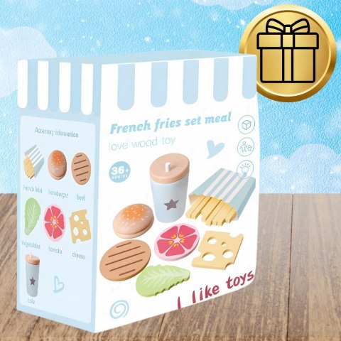 Drewniany Duży Zestaw Hamburger dla Dzieci Zabawka Edukacyjna Frytki Napój