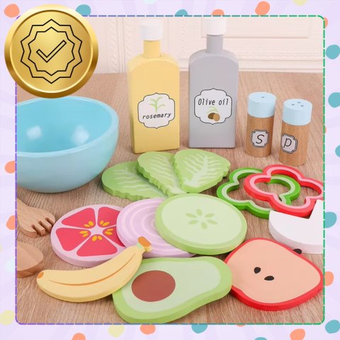 Drewniany Zestaw Warzyw Miska widelce dla Dzieci Zabawka Sałata Edukacyjna