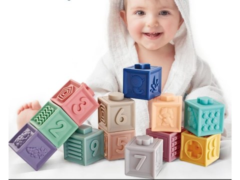 Klocki Sensoryczne dla malucha, Miękkie Klocki, Cyferki, Figury geometryczne, Kształty, Wieża 23 sztuki