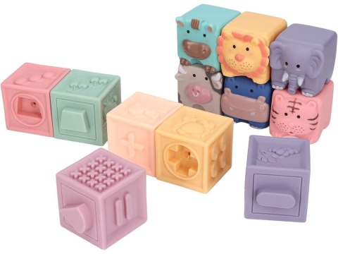 Miękkie Klocki Sensoryczne Zwierzęta, Figury geometryczne, Cyfry 12 sztuk, Edukacyjny zestaw klocków dla malucha