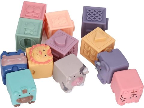 Miękkie Klocki Sensoryczne Zwierzęta, Figury geometryczne, Cyfry 12 sztuk, Edukacyjny zestaw klocków dla malucha