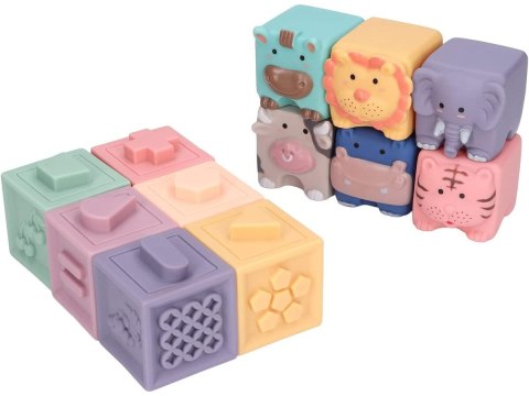 Miękkie Klocki Sensoryczne Zwierzęta, Figury geometryczne, Cyfry 12 sztuk, Edukacyjny zestaw klocków dla malucha