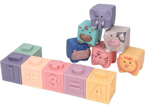 Miękkie Klocki Sensoryczne Zwierzęta, Figury geometryczne, Cyfry 12 sztuk, Edukacyjny zestaw klocków dla malucha