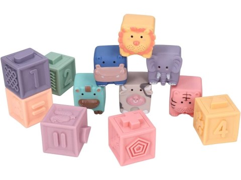 Miękkie Klocki Sensoryczne Zwierzęta, Figury geometryczne, Cyfry 12 sztuk, Edukacyjny zestaw klocków dla malucha