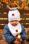 Hi Little One komin bandana zimowa dla niemowlaka ALPACA BOHO White/Rust M Pom Pom