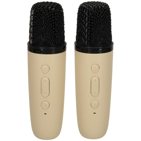 Zestaw do karaoke głośnik Bluetooth 2 mikrofony USB LED 6W beżowy