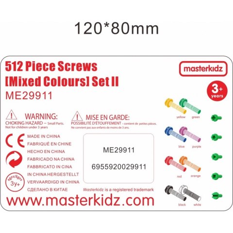 MASTERKIDZ Kolorowe Śrubki 5 Kształtów Do Tablicy Kreatywnej STEM 512 Sztuk Mix Kolorów