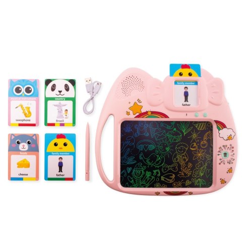 Tablica do rysowania Czytnik kart do nauki języka angielskiego 112 kart dwustronnych Sun Baby różowy