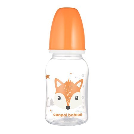 CANPOL 11/851 Butelka standardowa 120ml CUTE ANIMALS pomarańczowa