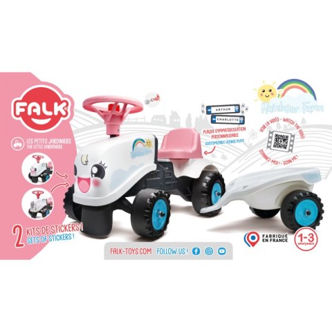 FALK Traktorek Rainbow Biały z Przyczepką od 1 roku